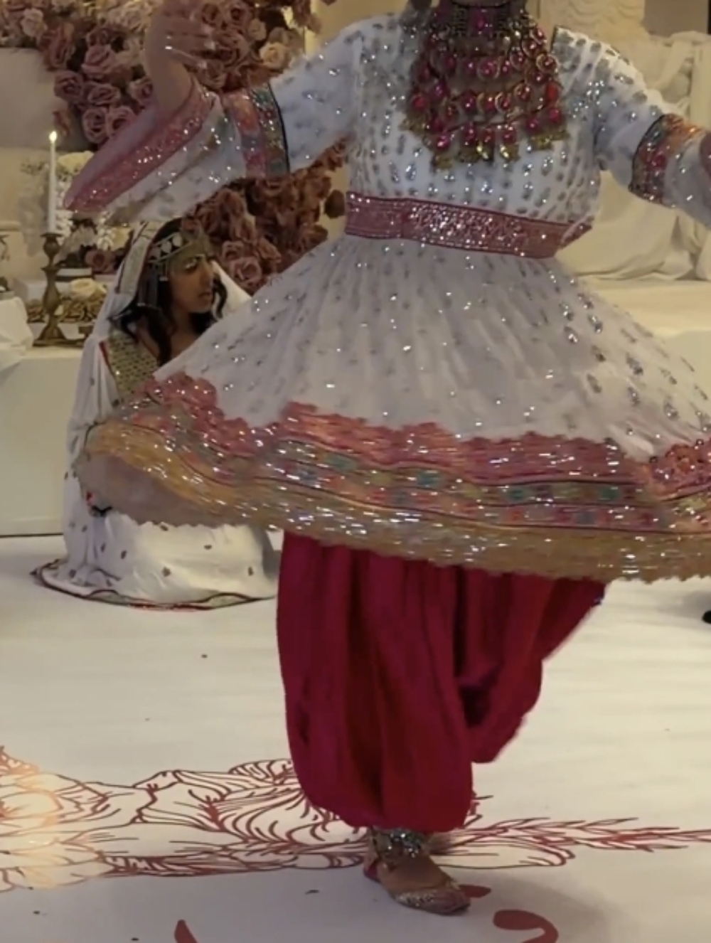 Traditional Afghan Inspired Women's Patiala Salwar Kameez - , Pink, White